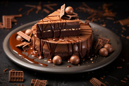 Indulge in an Exquisite Gourmet Chocolate Dessert with AI-Generated Homemade Fudge Sliceの素材