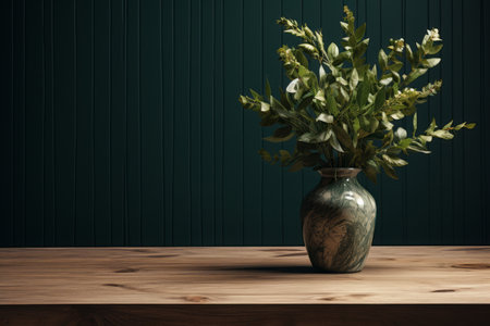 Enchanting Green Foliage: A Captivating AI-Generated Composition on a 3:2 Wooden Tableの素材