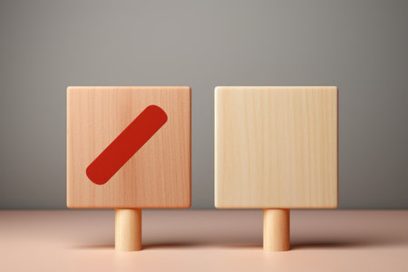 Contrasting Check Marks: Embracing Both Yes and No on Wood Surface (FR 01662 00)の素材