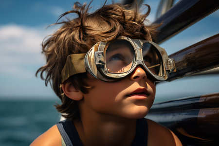 Exploring a Watery World: The Curious Boy with Swimming Gogglesの素材