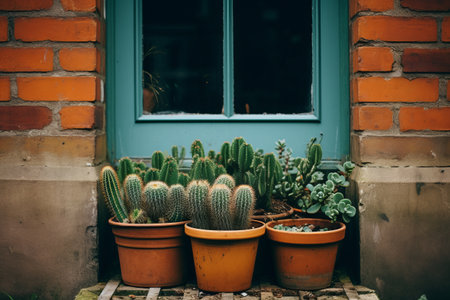 The Vibrant Cactus Display: A Whimsical Wall Garden in England - Captivating Shots of 01739 03の素材