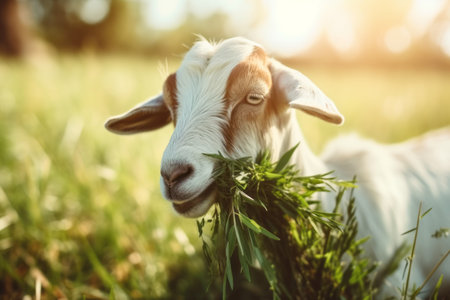 Blurred Vision: Captivating Moments of Goats Grazing on Grassの素材