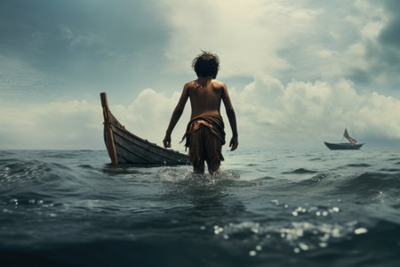 Daring Adventure: A Boy's Bold Plunge into the Deep Blue Seaの素材