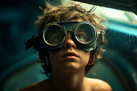 Glimpsing the Subaqueous World: A Boy's Perspective Through the Goggles of Adventureの素材
