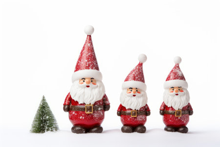 Festive Holiday Delights: Christmas Snowman and Gnomes Donning Hats on a White Backgroundの素材