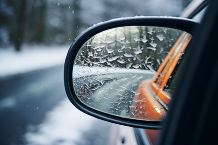 Mystical Reflection: A Close-Up of a Fogged-Up Car Wing Mirror through 01756 03の素材