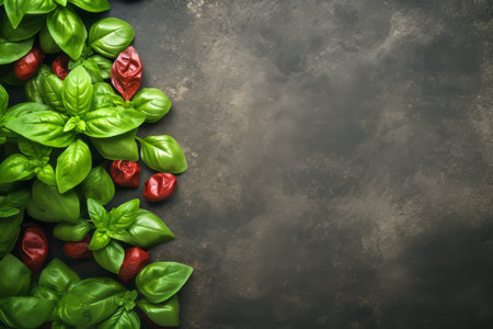 Savory Symphony: Exploring the Delights of Basil and Other Spices on a Stone Canvasの素材