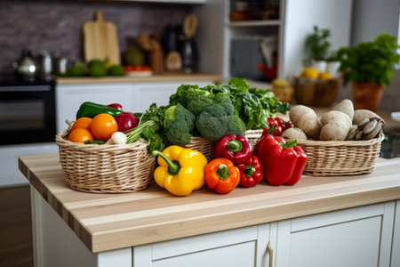 Fresh and Colorful: A Modern Kitchen's Bounty of Vegetablesの素材