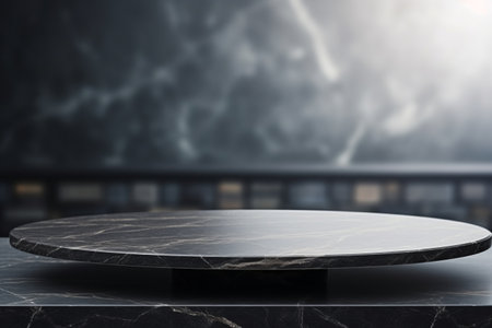 Blurred Abstract Interior Building Banner: Showcase Your Products with a Black Stone Marble Table Toの素材