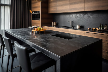 Sleek and Stylish: A Black Countertop Table Enhances the Minimalist Charm of this 3:2 Aspect Ratio Kの素材