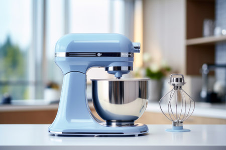 Vibrant Blue Stand Mixer Takes Center Stage amidst a Modern Kitchen Ambianceの素材