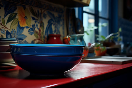 Celestial Vibes: A Captivating Blue Bowl on the Kitchen Table - AR 3:2の素材