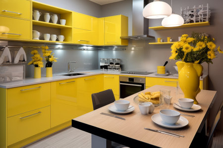 Elegant and Contemporary Kitchen Interior with a Bright and Beautiful Designの素材
