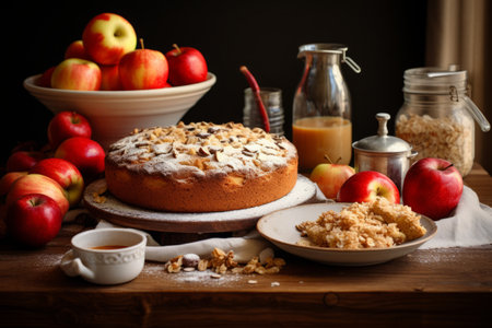 Exquisite Ingredients: Apples Take Center Stage on Kitchen Table for Baking Blissの素材