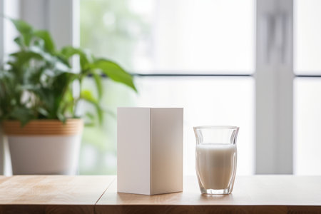 Milk Time: A Perfect Combination of Carton Box and a Refreshing Glass of Milk in the Kitchenの素材