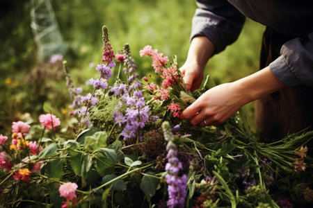 Exploring the Bountiful Wild: Handpicking and Collecting Herbal Flowers and Field Plantsの素材