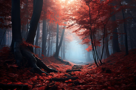 Autumn's Scarlet Carpet: A Breathtaking Glade in the Forestの素材