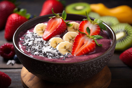 Refreshing and Nutritious: Vibrant Summer Acai Smoothie Bowl with Chia Seeds and Fresh Ingredientsの素材