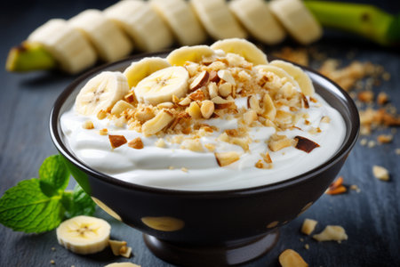 A Tantalizing 3:2 Snap of a Healthy Banana Yogurt Bowl: Perfect for Breakfast or Dessert!の素材