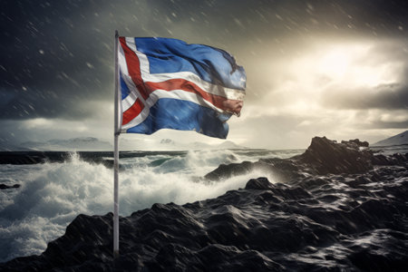 Iceland Flag Unveiled through Stunning Photography in a Dynamic 3:2 Ratioの素材