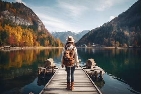 Pier Reflections: Capturing the Essence of a Mountain Lake through the Lens of an Adventurous Hikerの素材