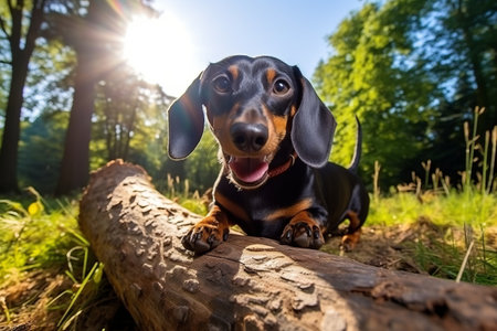 Sunny Delights: Playful Dachshund Dog Basking with a Bone in the Parkの素材