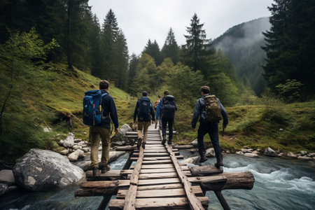 Capturing Nature's Beauty: Adventure of Photo-Hiking Friends as They Conquer Mountain River on Woodeの素材