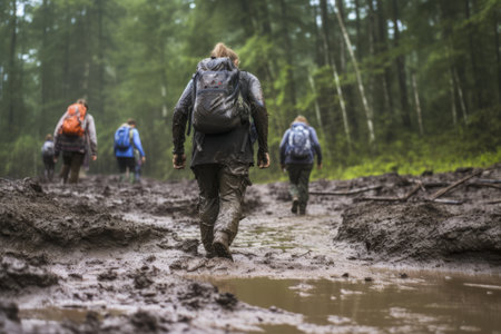 Muddy Trails and Rain: Photo Hikers and Tourists Brave the Elementsの素材