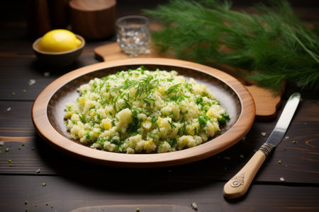 Savor the Delightful Harmony: Capturing the Vibrant Fusion of Cauliflower Rice or Couscous with Dillの素材