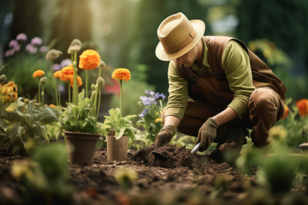 The Art of Botanical Passion: Capturing a Male Gardener's Green Thumbの素材