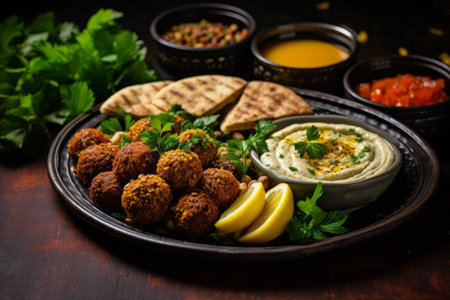 Captivating Culinary Delights: Indulging in a Middle Eastern Feast of Fried Falafel and Hummusの素材