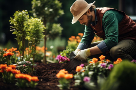 Nature's Canvas: A Captivating Snapshot of a Passionate Male Gardener Transforming Landscapesの素材