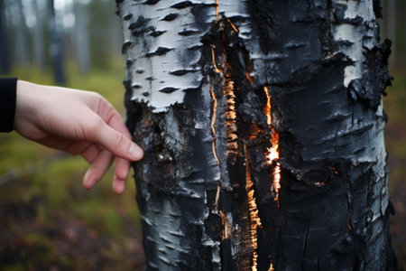 Unaware Hikers Ignite Destruction: Birch Tree's Life Cut Short by Bark Harvesting for Firesの素材