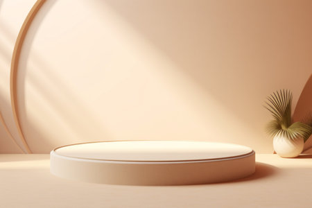 Captivating 3D Render of a Trendy Beige and Cream Minimalistic Scene with Podium and Abstract Backgrの素材