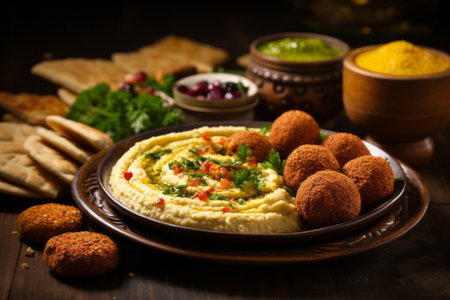 Savor the Flavors of Middle Eastern Cuisine: Crispy Fried Falafel and Creamy Hummus Take Center Stagの素材