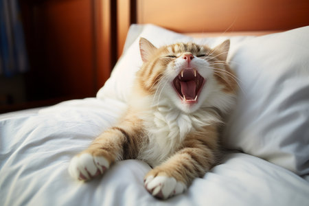 Captivating Candid: A Purrfect Moment of Pet Bliss - A Photo Tribute to a Yawning Cat's Cozy Lifestyの素材