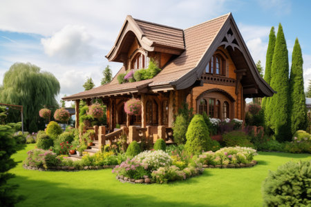 Luxurious Woodland Retreat: Exquisite Wooden House with Enchanting Lawn at 32 00544 03の素材