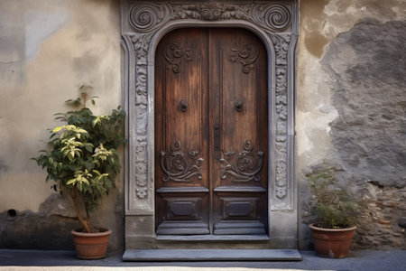Exquisite Artistry: A Stunning Carved Front Door Enhanced with Metal Forging (00494 03)の素材