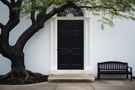 Serene Symmetry: Exploring the Enigmatic Black Door of the White House Tree Benchの素材