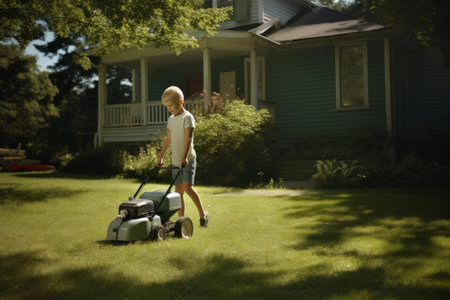 The Determined Boy: Tending to the Front Lawn at 32 00760 01の素材