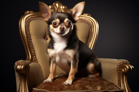 The Endearing Brown Chihuahua: A Captivating Portrait of Chihuahua 00781 02 Relaxing on His Armchairの素材