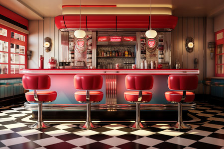Reviving Nostalgia: Transforming Your Room into a 1950s Diner Haven with Checkered Patterns, Retro Fの素材