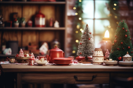 Festive Flair: Rustic Christmas Kitchen Decor with Captivating Copy Spaceの素材