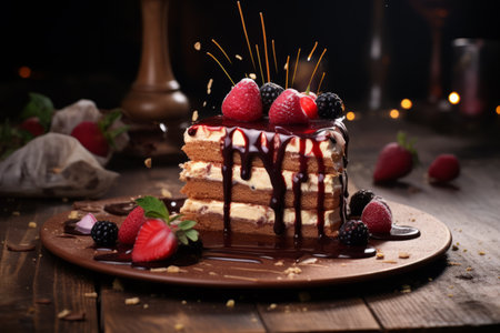Decadent Delights: Indulging in Dessert on a Wooden Tableの素材