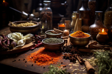 Enhancing Flavors: Exploring a Versatile Cooking Table with Spices and Herbs -- AR 3:2の素材