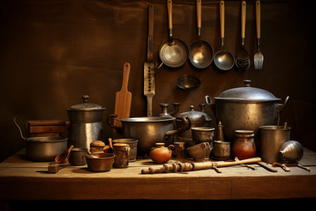 Showcasing the Array of Cooking Utensils on a Kitchen Table [3:2 Aspect Ratio]の素材