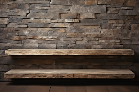 Showcased Brilliance: Unadorned Natural Stone Shelves and Wall Background for 'Product Display --arの素材