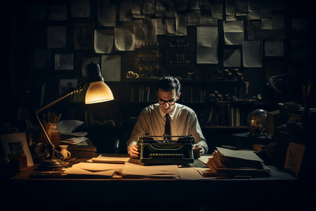 The Vintage World Unveiled: A Glimpse into the 1950s Style Journalist's Officeの素材