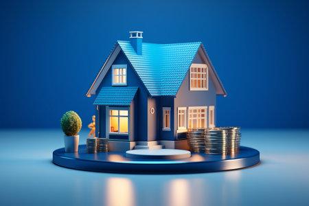 Vibrant 3D Rendering: Isolated Blue House Icon Shines Brilliance (00020 01)の素材
