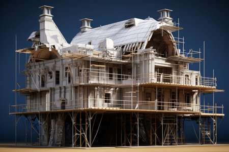 Capturing the Majesty: A 3D View of a House under Scaffolding (AR 32-01178-00)の素材